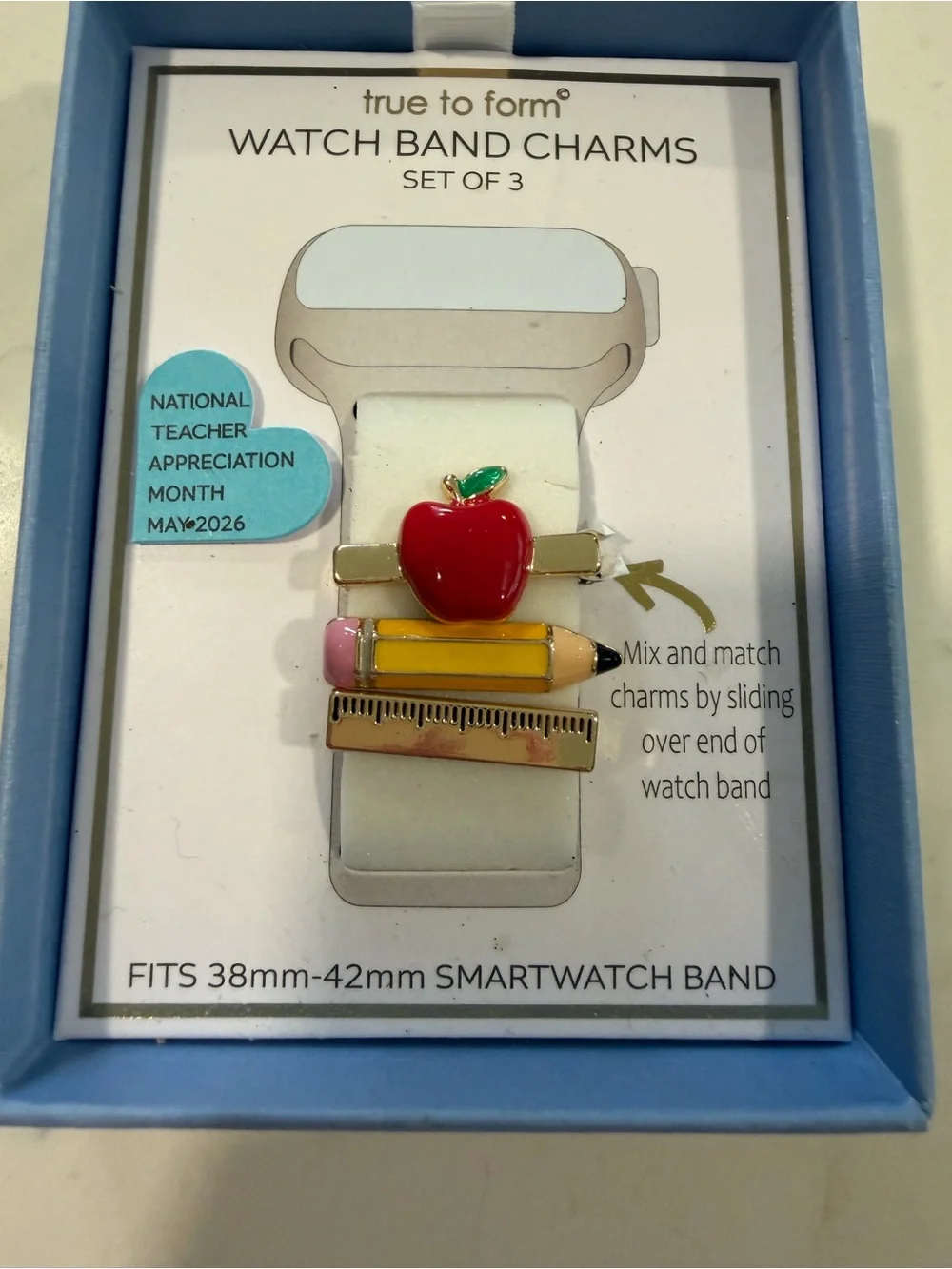 true to form Red Apple & Yellow Pencil Watch Band Charms Set of 3